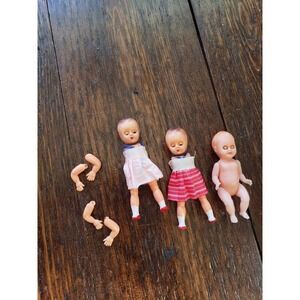 Three miniature Baby toddler Doll Shut eyes‎ Hong Kong dollhouse infant girl boy